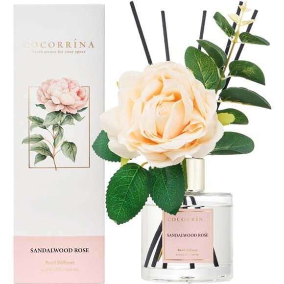 Cocorrina Reed Diffuser Set, Flower Reed Diffuser Sandalwood Rose 6.7 oz, - Picture 1 of 5